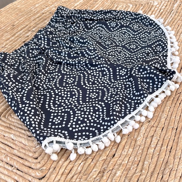 Boho Shorts. Black w/ White Polka Dots & Pom Poms. Small / Medium. - Picture 6 of 9